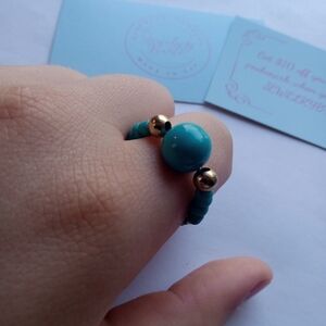 Hand Crafted Turquoise and Gold Beaded Stretch  Ring 7,8,9